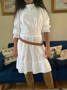 Cotton Women's White Ruffled Smocked Waist Dress